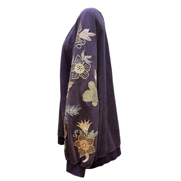 NWT Blue Velvet Embroidered Floral Sweatshirt Purple XL - Picture 4 of 6